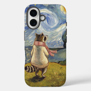 Sterrennacht Stroll – Gezellige Wasbeer Kunst iPhone 16 Hoesje