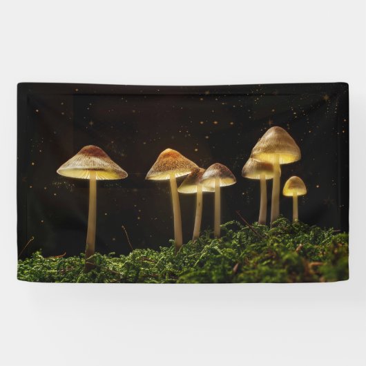 Sterrennacht stromende paddenstoelen spandoek (Horizontaal)