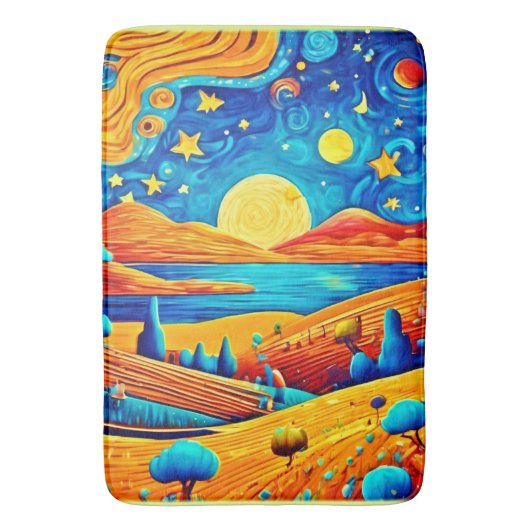 Sterrennacht Surrealisme Cartoon Art Badmat (Voorkant Verticaal)