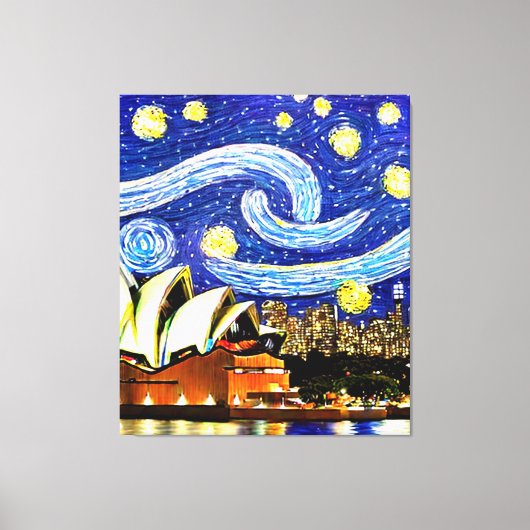 Sterrennacht Sydney Australia Opera House Drawstri Canvas Afdruk (Voorkant)