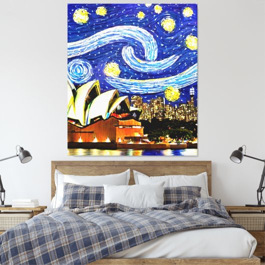 Sterrennacht Sydney Australia Opera House Drawstri Canvas Afdruk (Insitu (Slaapkamer))
