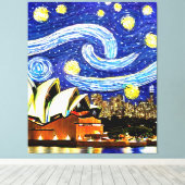 Sterrennacht Sydney Australia Opera House Drawstri Canvas Afdruk (Insitu (Houten vloer))