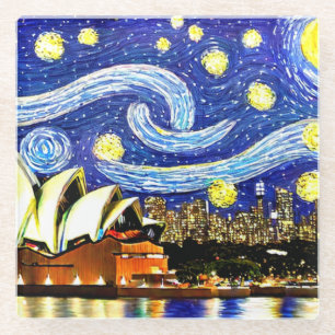 Sterrennacht Sydney Australia Opera House Glazen Onderzetter