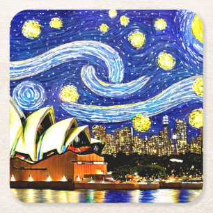 Sterrennacht Sydney Australia Opera House Kartonnen Onderzetters