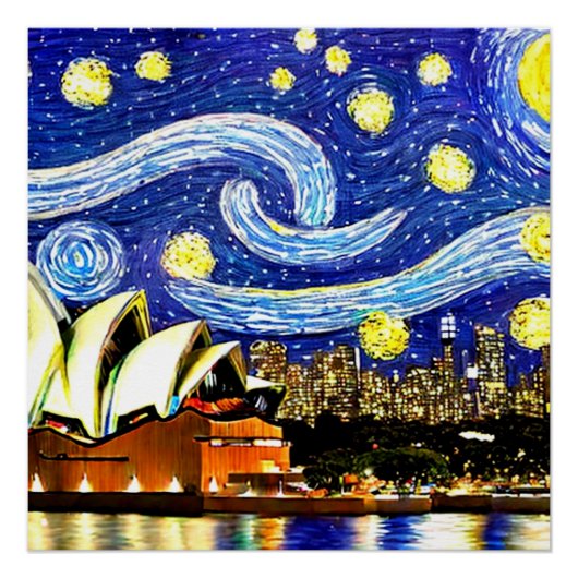 Sterrennacht Sydney Australia Opera House Perfect Poster (Voorkant)