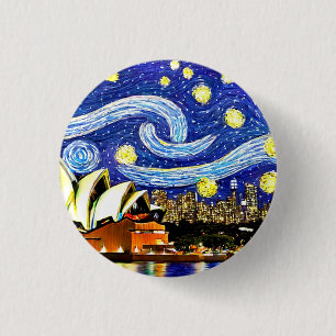 Sterrennacht Sydney Australia Opera House Ronde Button 3,2 Cm
