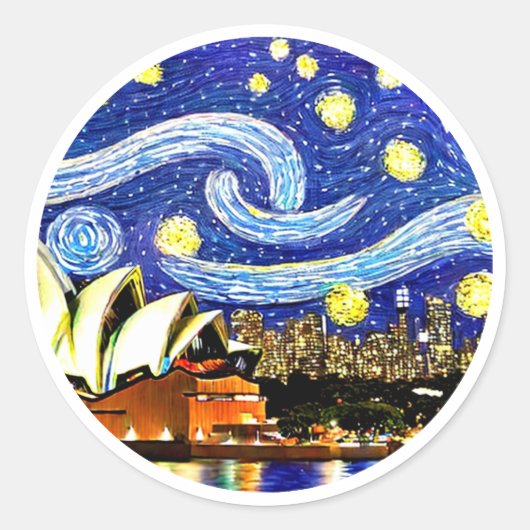 Sterrennacht Sydney Australia Opera House Ronde Sticker (Voorkant)