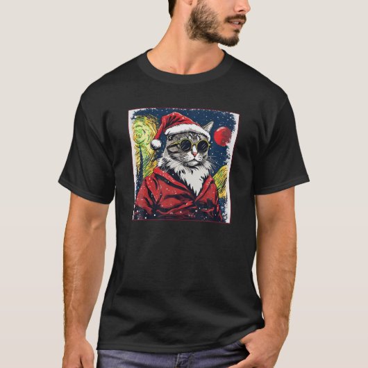 Sterrennacht Tabby Kat Shirt Kerstmis (Voorkant)