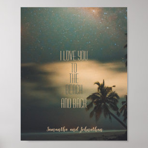 Sterrennacht Tropical Beach Love Quote & Monogram Poster
