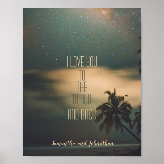 Sterrennacht Tropical Beach Love Quote & Monogram Poster (Voorkant)