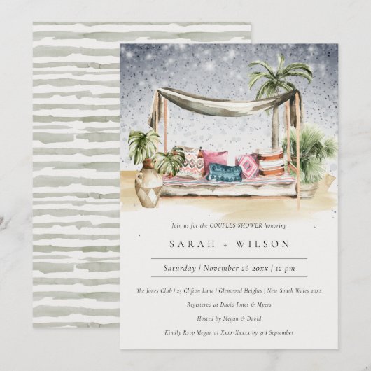 Sterrennacht Tropical Cabana Couple Shower Invite Bedankkaart (Voorkant / Achterkant)