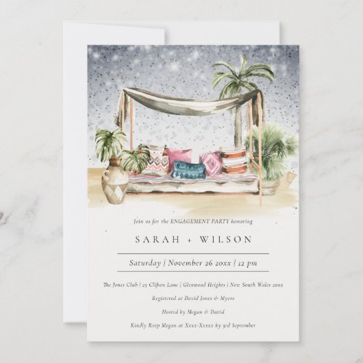 Sterrennacht Tropical Cabana Verloving Invite Bedankkaart (Voorkant)