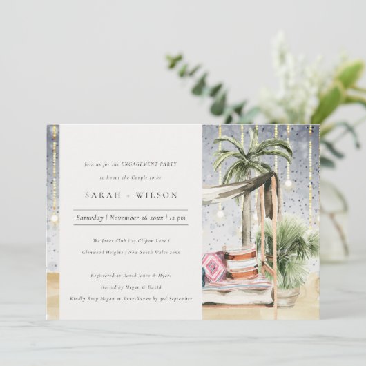 Sterrennacht Tropical Cabana Verloving Invite Bedankkaart (Staand voorkant)