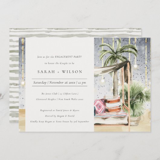 Sterrennacht Tropical Cabana Verloving Invite Bedankkaart (Voorkant / Achterkant)