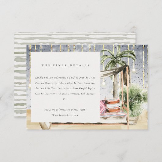Sterrennacht Tropisch Palm Cabana Wedding Details Informatiekaartje (Voorkant / Achterkant)