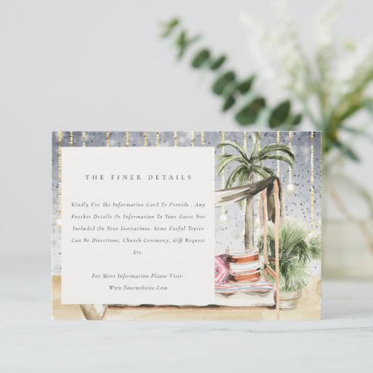 Sterrennacht Tropisch Palm Cabana Wedding Details Informatiekaartje (Staand voorkant)