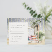 Sterrennacht Tropisch Palm Cabana Wedding RSVP Informatiekaartje (Staand voorkant)