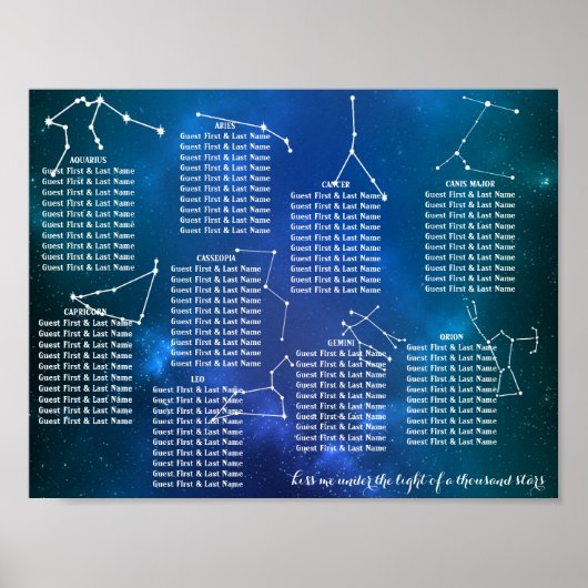 Sterrennacht Trouwtafel Stoelverdeling Poster (Voorkant)