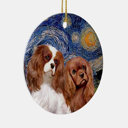 Sterrennacht - TWEE Cavaliers (BL+Ruby) Keramisch Ornament (Rechts)