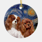 Sterrennacht - TWEE Cavaliers (BL+Ruby) Keramisch Ornament (Voorkant)