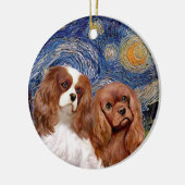 Sterrennacht - TWEE Cavaliers (BL+Ruby) Keramisch Ornament (Links)