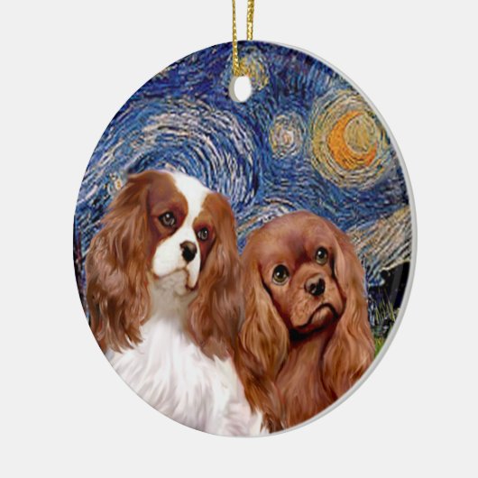 Sterrennacht - TWEE Cavaliers (BL+Ruby) Keramisch Ornament (Links)
