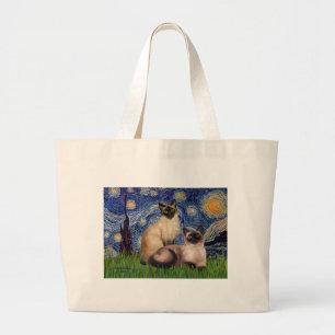 Sterrennacht - Twee Siamese katten (Choc Pt) Grote Tote Bag