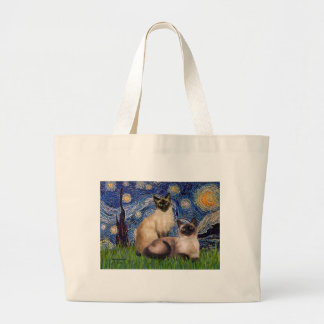 Sterrennacht - Twee Siamese katten (Choc Pt) Grote Tote Bag