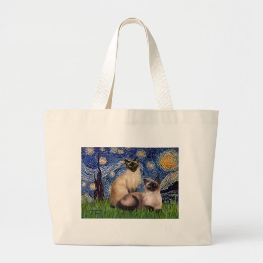 Sterrennacht - Twee Siamese katten (Choc Pt) Grote Tote Bag (Voorkant)