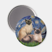 Sterrennacht - Twee Siamese katten (Choc Pt) Magneet (Voorkant / Achterkant)