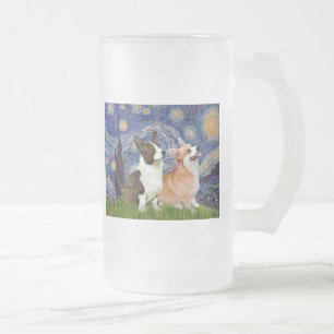 Sterrennacht - Twee Welsh Corgis (C + P) Matglas Bierpul