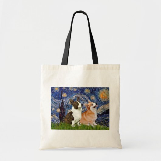 Sterrennacht - Twee Welsh Corgis (C + P) Tote Bag (Voorkant)