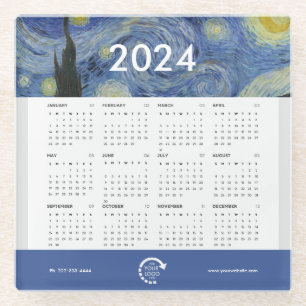 Sterrennacht Van Gogh Business Logo 2024 Kalender Glazen Onderzetter