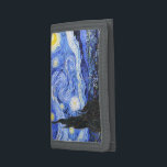 Sterrennacht Van Gogh Drievoud Portemonnee<br><div class="desc">Van Gogh schilderde in 1889 'De Sterrennacht' uit het geheugen, terwijl hij in Frankrijk in een asiel zat, waar hij zich aansloot voor depressie.De scène toont het uitzicht uit zijn slaapkamerraam. Op het schilderij staan de maan, Venus en veel sterren omringd door geel en wit licht.Onderaan bevindt zich een kerk...</div>