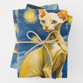 Sterrennacht Van Gogh Elf Sphynx Kat Kunstgeschenk Inpakpapier Vel (In situ)