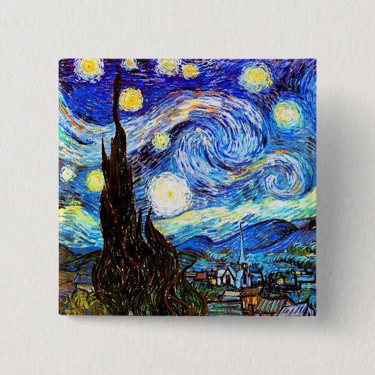 Sterrennacht Van Gogh Fine Art Vierkante Button 5,1 Cm (Voorkant)