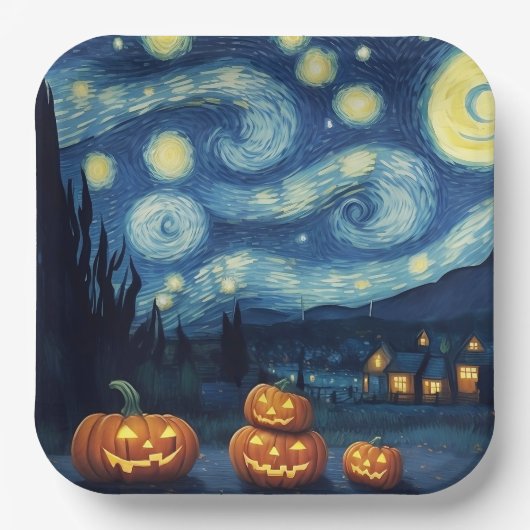 Sterrennacht Van Gogh Halloween Papieren Bordje (Voorkant)