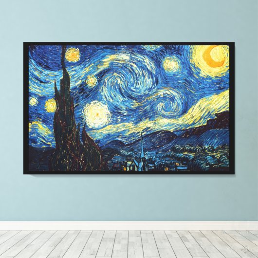 Sterrennacht Van Gogh Imitatiestijl schilderij Canvas Afdruk (Insitu (Houten vloer))