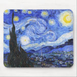 Sterrennacht Van Gogh Muismat<br><div class="desc">Van Gogh schilderde in 1889 'De Sterrennacht' uit het geheugen, terwijl hij in Frankrijk in een asiel zat, waar hij zich aansloot voor depressie.De scène toont het uitzicht uit zijn slaapkamerraam. Op het schilderij staan de maan, Venus en veel sterren omringd door geel en wit licht.Onderaan bevindt zich een kerk...</div>