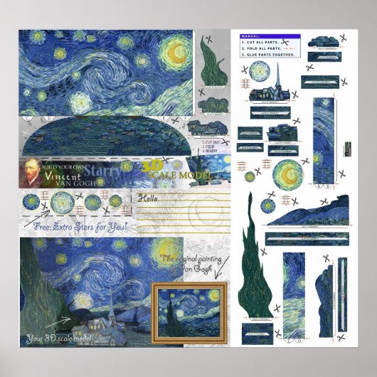 Sterrennacht Van Gogh Papercraft Poster Print (Voorkant)