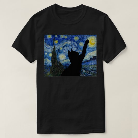 Sterrennacht Van Gogh Schilderij Grappig kattenlie T-shirt (Design voorkant)