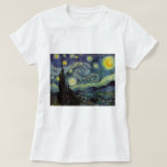 Sterrennacht - van Gogh T-shirt<br><div class="desc">Van de mineramp van Nuenen tot degene die hij op zijn vensterbank plaatste na de scène met Gauguin; van de avondster merkte hij op in 1875 in Corot Olive Orchard tot de brief die hij in augustus 1888 aan zijn broer schreef, waarin hij zei: "Op een dag of op een...</div>