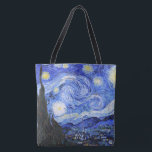 Sterrennacht Van Gogh Tote Bag<br><div class="desc">Van Gogh schilderde in 1889 'De Sterrennacht' uit het geheugen, terwijl hij in Frankrijk in een asiel zat, waar hij zich aansloot voor depressie.De scène toont het uitzicht uit zijn slaapkamerraam. Op het schilderij staan de maan, Venus en veel sterren omringd door zwenken van geel en wit licht.Onderaan bevindt zich...</div>