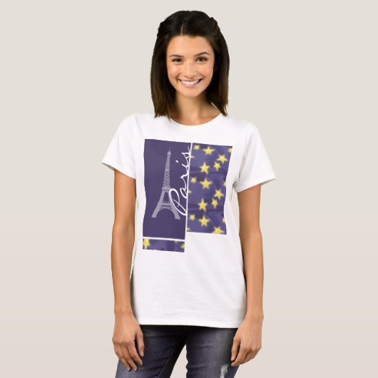 Sterrennacht van Parijs; Eiffeltoren T-shirt (Voorkant volledig)