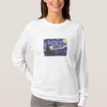Sterrennacht van Van Gogh, dames met lange mouwen  T-shirt<br><div class="desc">Van Gogh's iconische Sterrennacht schilderij met een gevlekte rand voor een beter T-shirt ontwerp.</div>