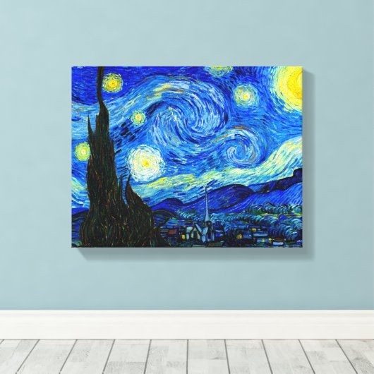 Sterrennacht van Van Gogh Fine Art Canvas Print (Insitu (Houten vloer))