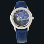 Sterrennacht van Van Gogh. Horloge<br><div class="desc">Sterrennacht van Van Gogh. Unieke, beroemde, kinder, aanpasbare blauwe horloge. Post-pressionisme olieschilderij.</div>