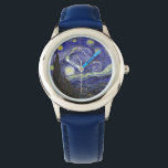 Sterrennacht van Van Gogh. Horloge<br><div class="desc">Sterrennacht van Van Gogh. Unieke, beroemde, kinder, aanpasbare blauwe horloge. Post-pressionisme olieschilderij.</div>