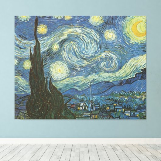 Sterrennacht van Vincent Van Gogh Canvas Afdruk (Insitu (Houten vloer))