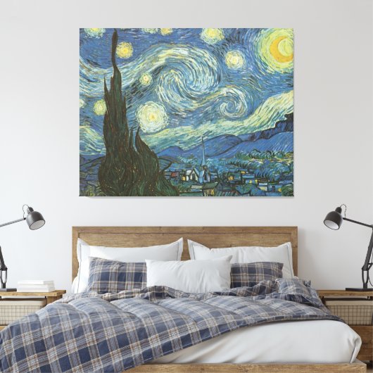 Sterrennacht van Vincent Van Gogh Canvas Afdruk (Insitu (Slaapkamer))